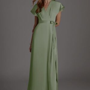 Azazie Dusty Sage Nico Stretch Satin Maxi Dress